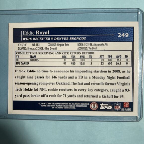 Eddie Royal -Denver Broncos -On Card Autographed -2009 Topps #249 Promo w/certs - Picture 2 of 3
